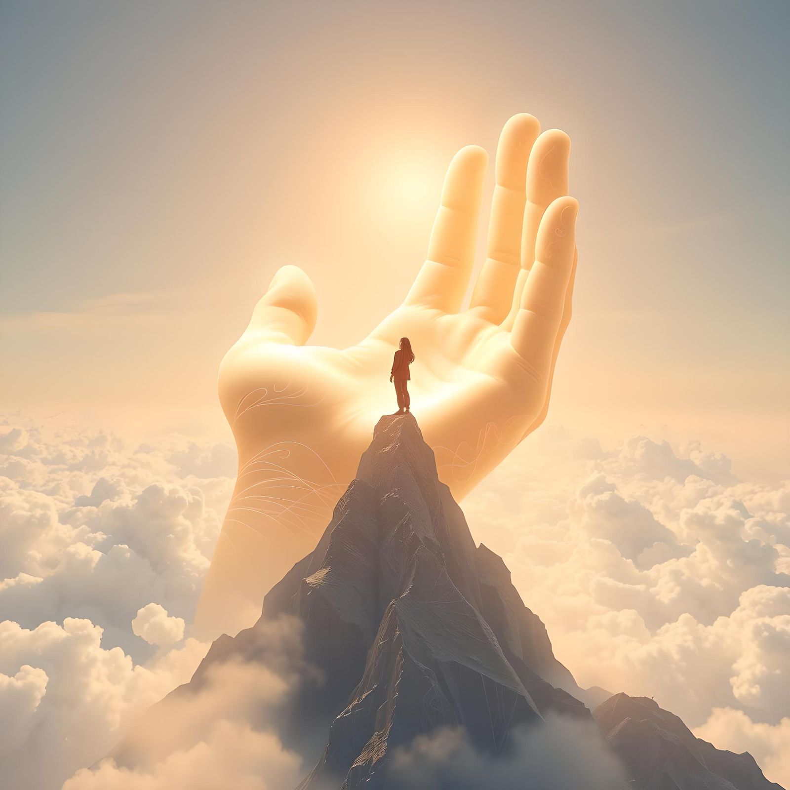 Ghostly Hand Lifts Person to Mountain Top