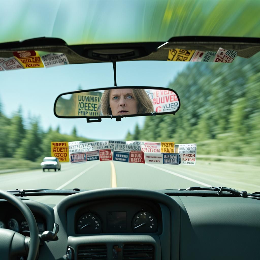 Highway Driving Behind Bumper Sticker Car