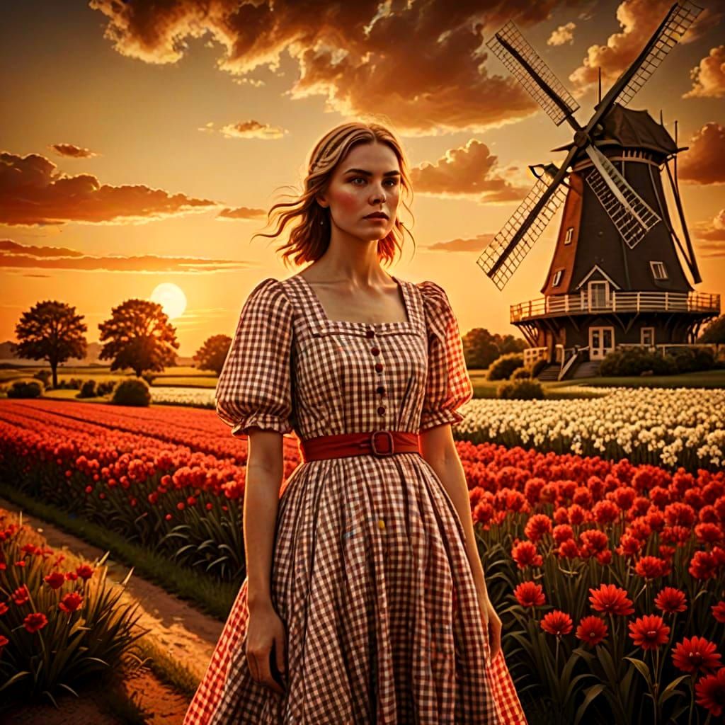 Whimsical Sunset Dream in Vibrant Gingham