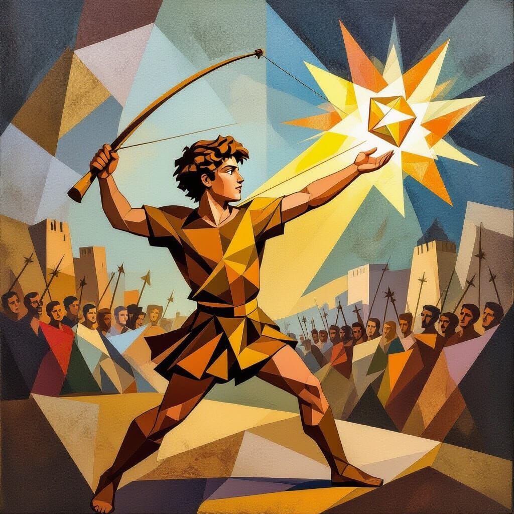 David's Sling: A Cubist Study in Courage