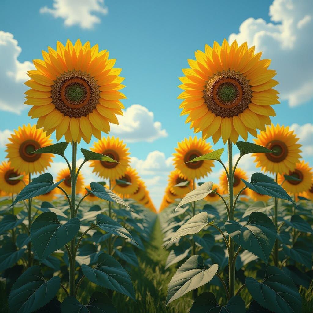Sunflowers Bloom in Hyper-Realistic Landscape
