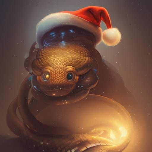 Festive Snake in Christmas Hat: 8K Concept Art