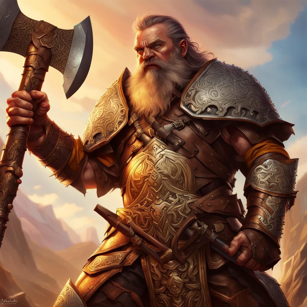 Dwarf Warrior in Leather Armor with Battle Axe