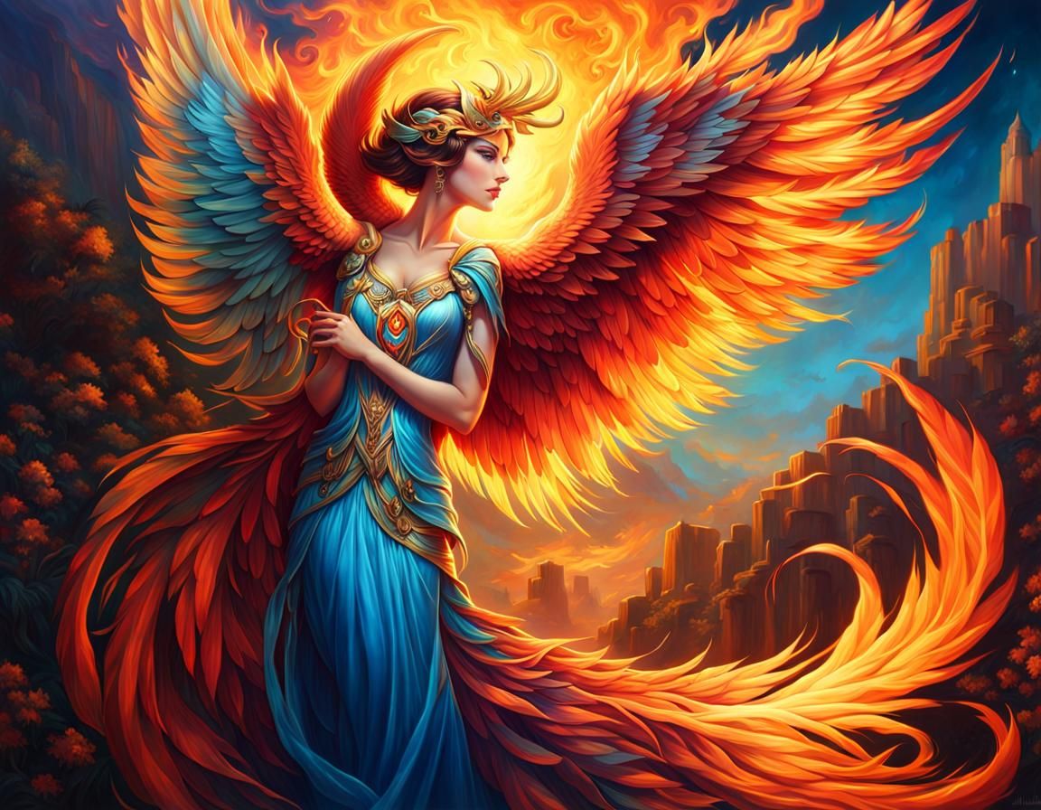 Hyper-Realistic Phoenix in Fantasy Fire, Digital Art