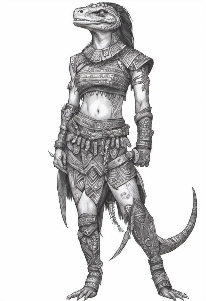 Aztec LizardFolk: Beautiful Strong Female Warrior