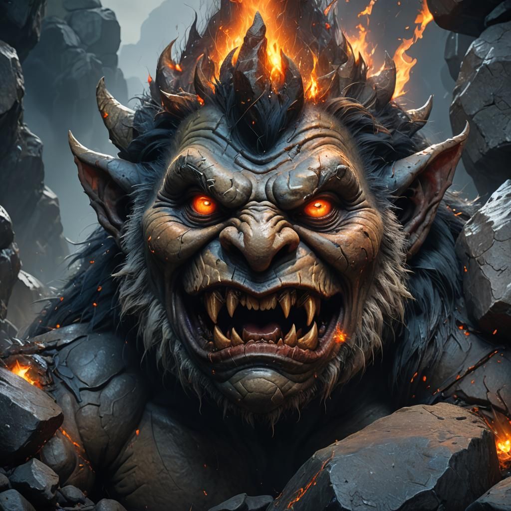 Grotesque Troll Face in Dark Fantasy Style