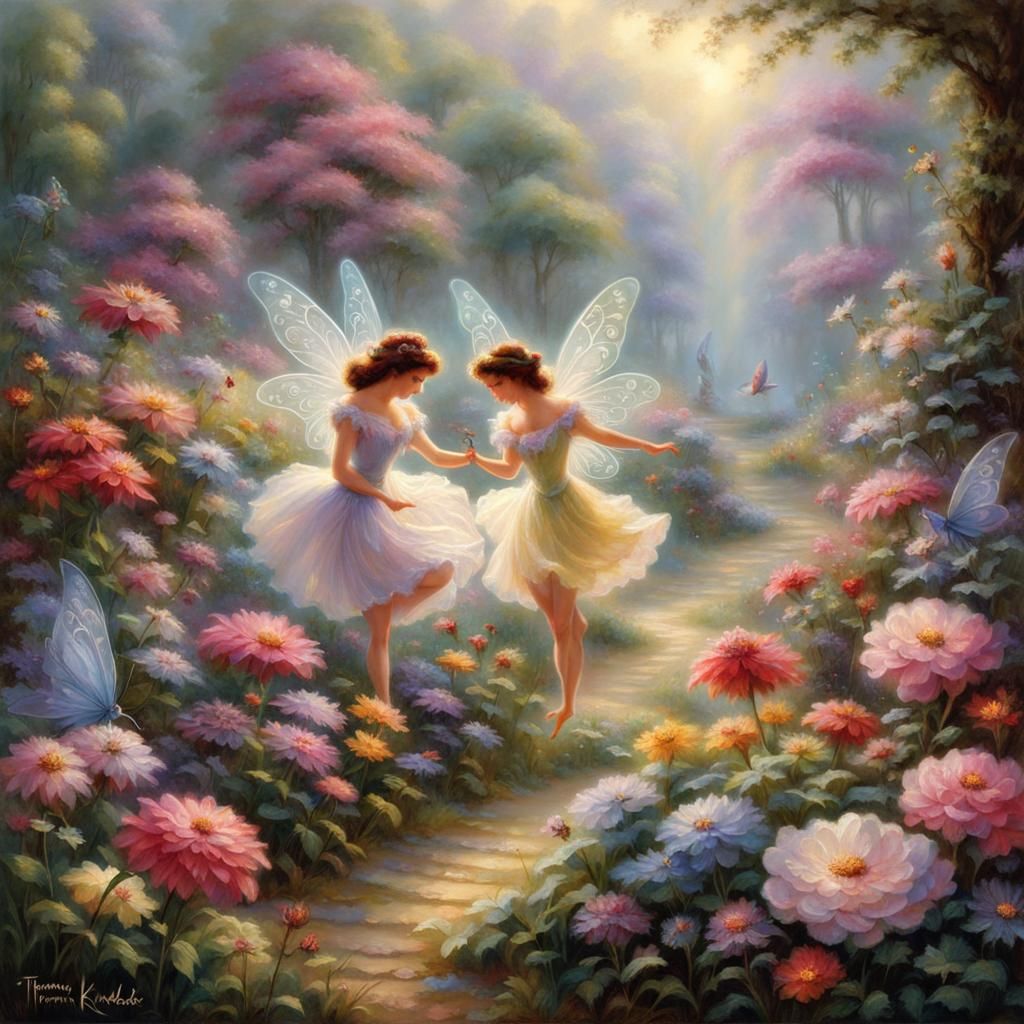 Fairies Dancing on Flowers: Ethereal Fantasy Art