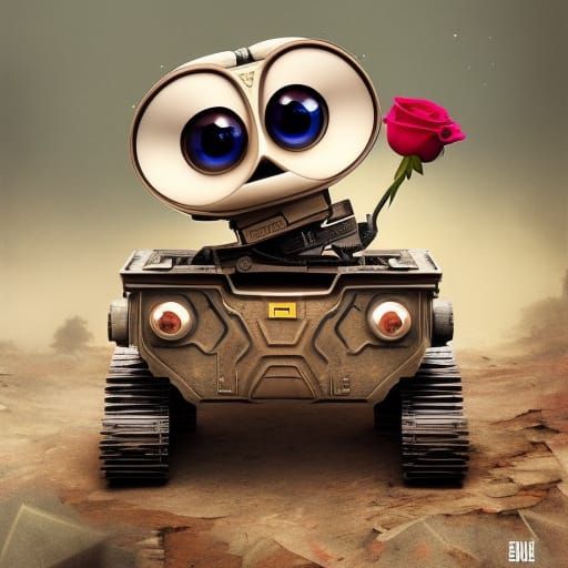 Adorable Wall-E with Rose: Hyperdetailed Digital Art