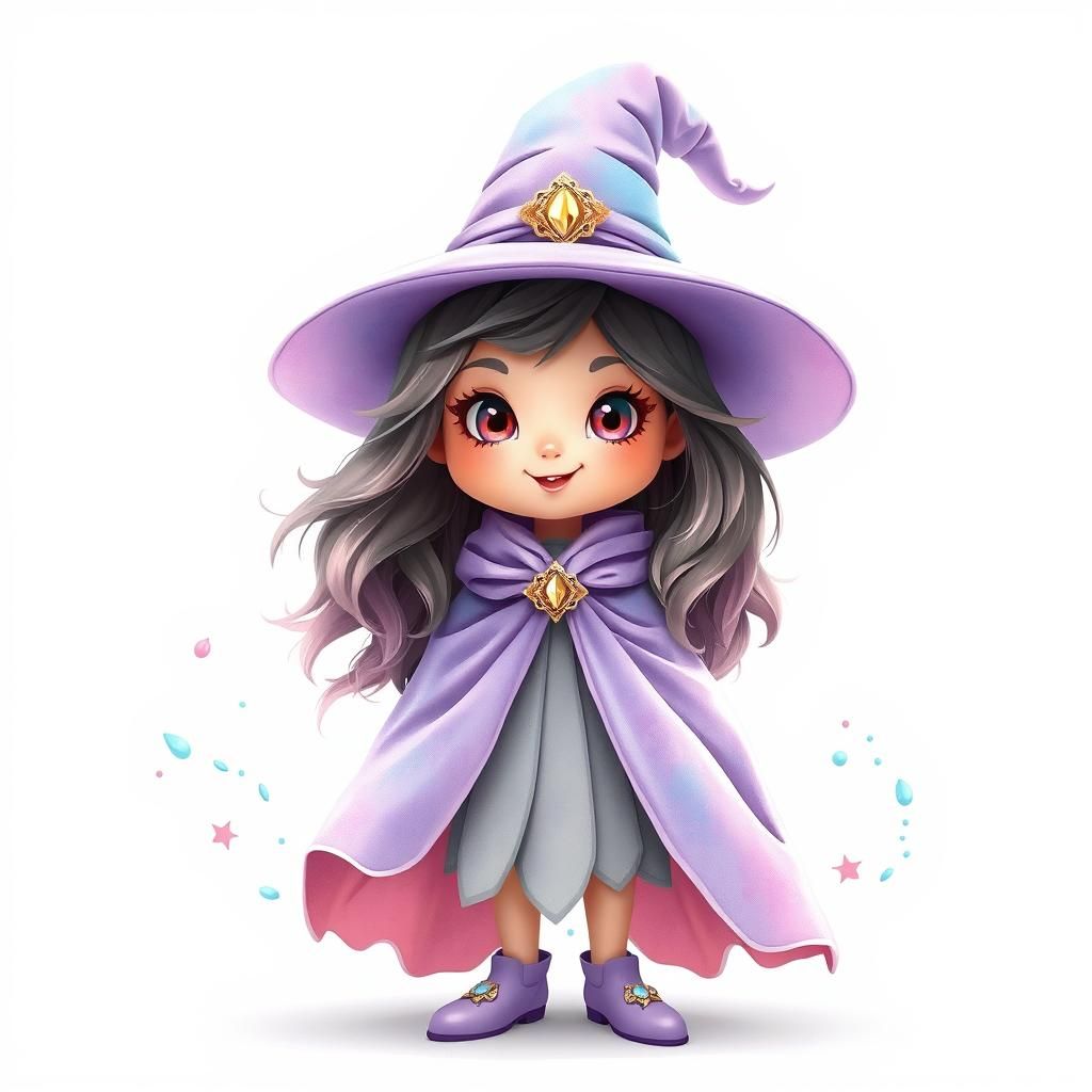 Charming Pastel Witch Cartoon Character Portrait