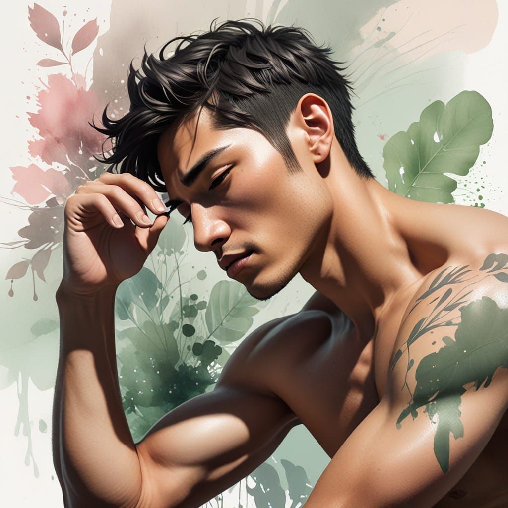 Young Man in Dreamy Watercolor Style