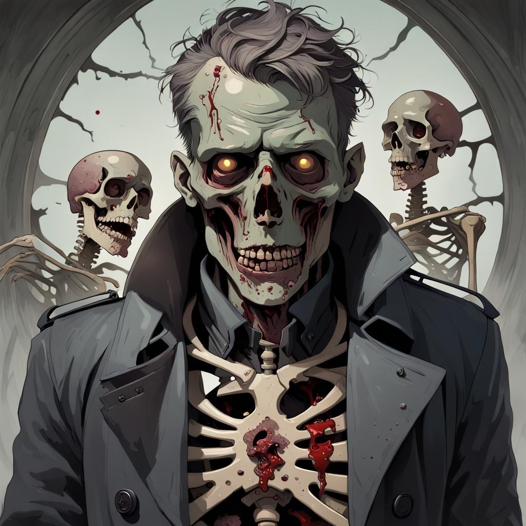 Zombie King of Swords Tarot Card, Detailed Art Nouveau