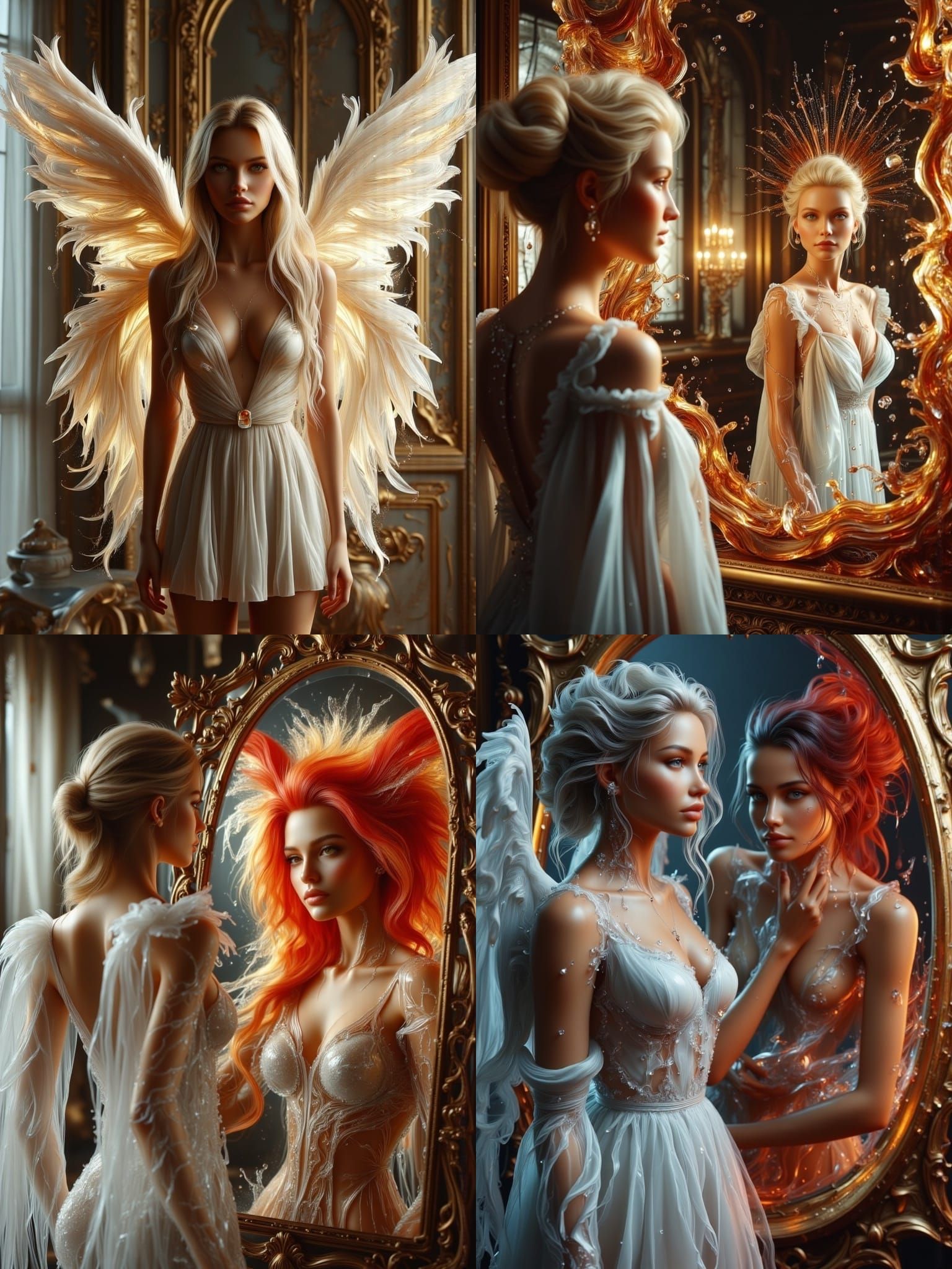 Angel Woman's Reflection in Ornate Mirror