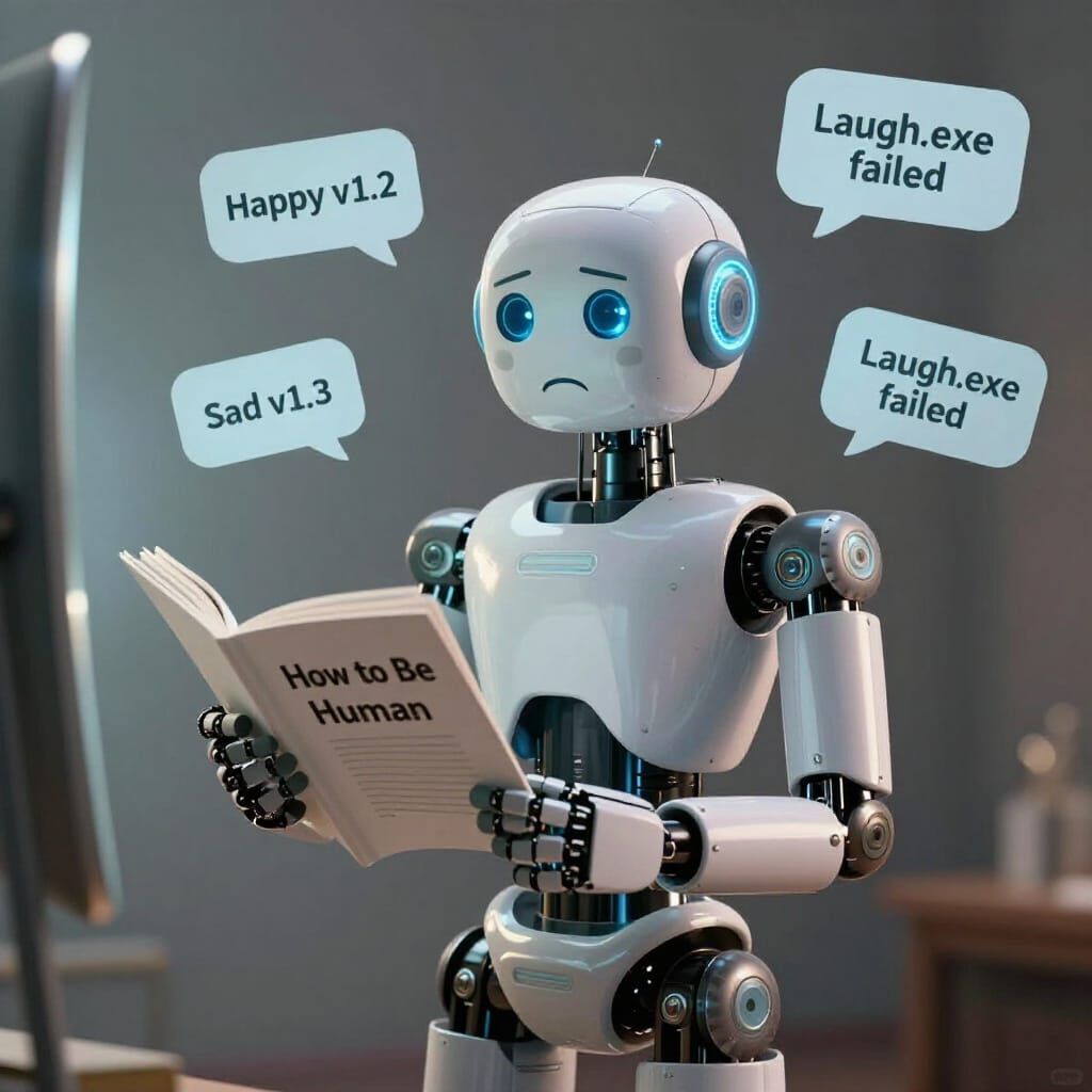 Robot Practicing Emotions in Detailed Digital Art