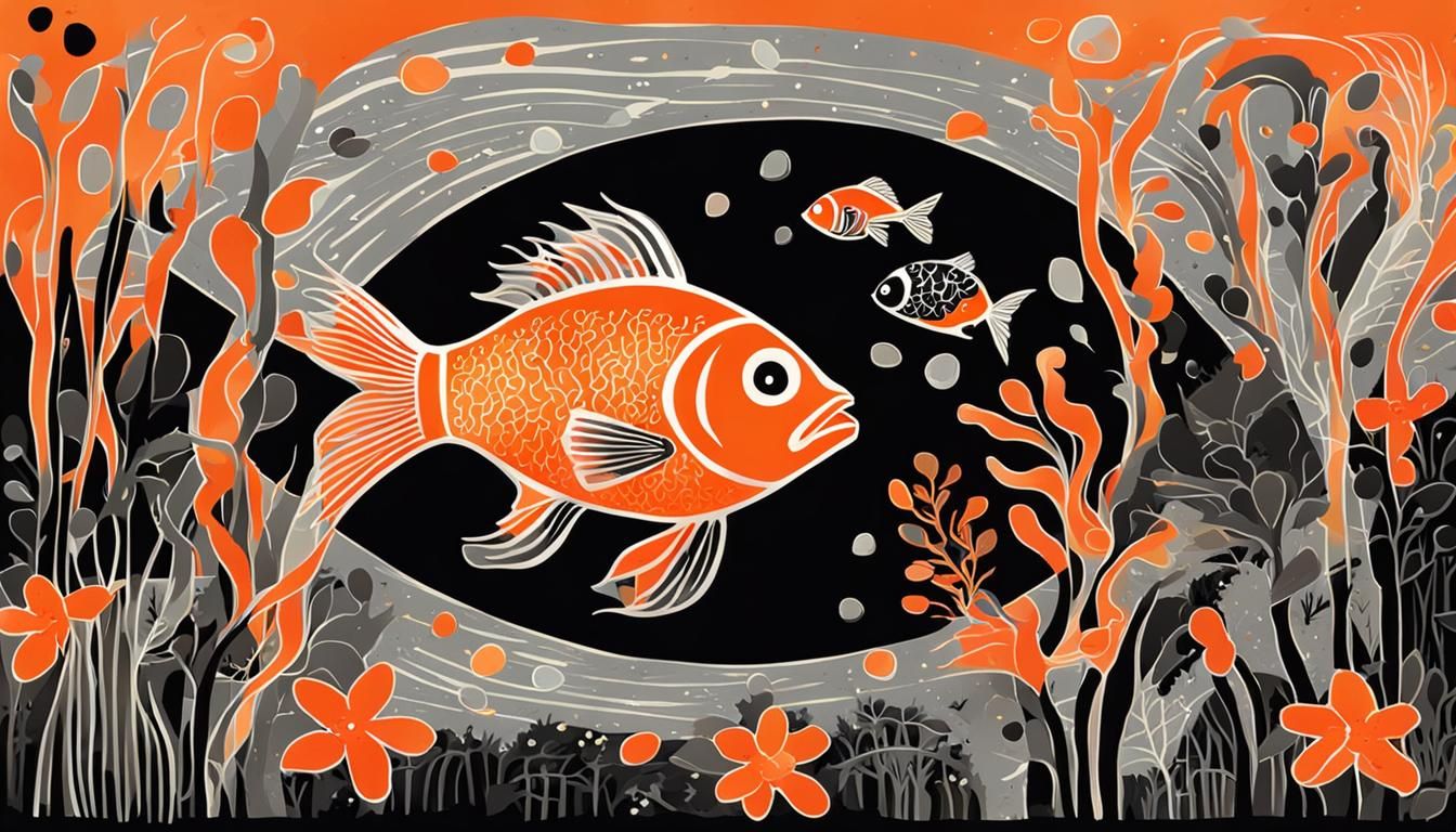 Happy Orange Fish in Impressionist Style