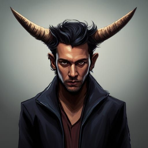 Sinister Young Man with Demon Horns