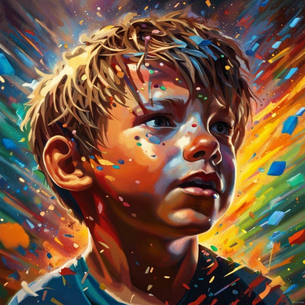 Hyperrealistic Boy Portrait with Colorful Splash Art