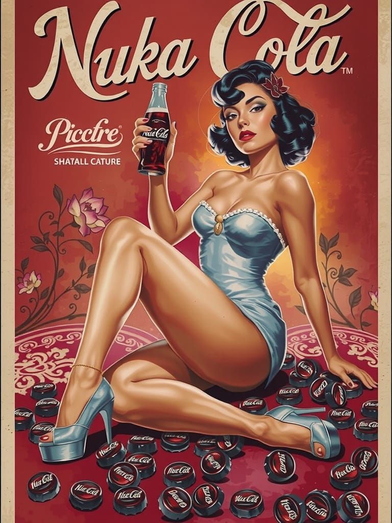 Pinup Girl with Nuka Cola in Art Nouveau Style