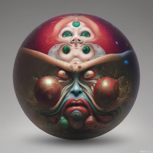 Cosmic Christmas: Surreal Faces in a Sci-Fi Bauble