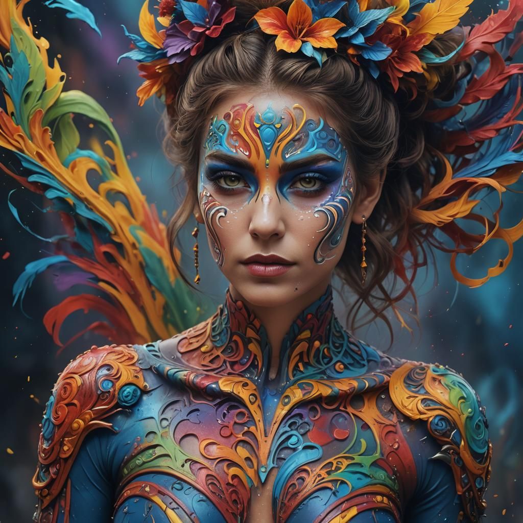 Colorful Airbrush Body Painting Portrait