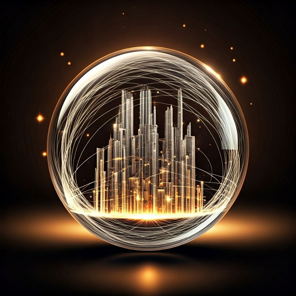 Glowing Silver City Encased in Magical Crystal Ball