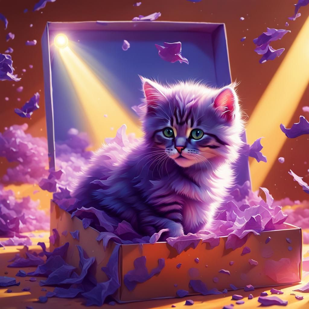 Purple Kittens in a Box: Hyperrealistic Digital Art