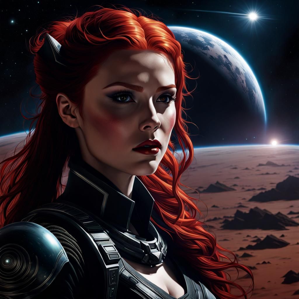 Redhead Heroine on Distant Planet in Gothic Sci-Fi