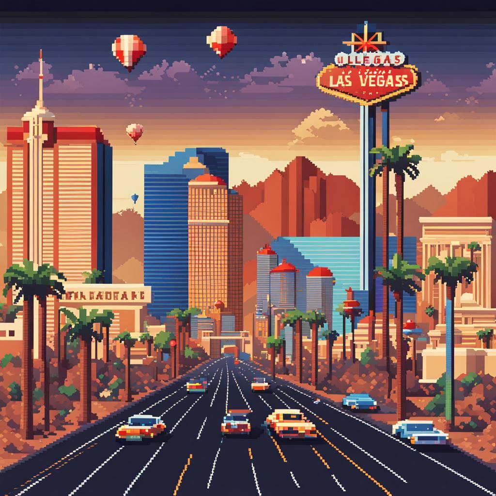 Las Vegas Strip in Pixel Art Style