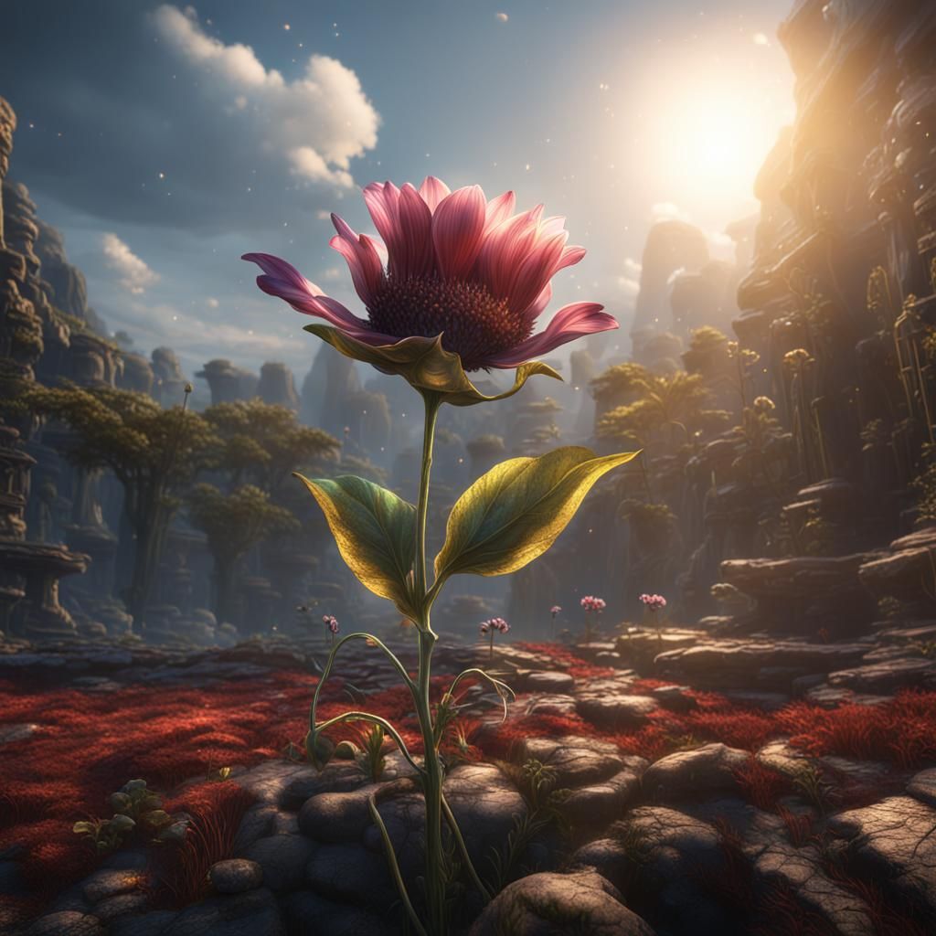 Surreal Sunlit Flower Blooms in Vibrant Fantasy World