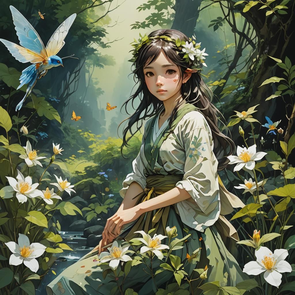 Fairy in Watercolor, Hyperdetailed Concept Art