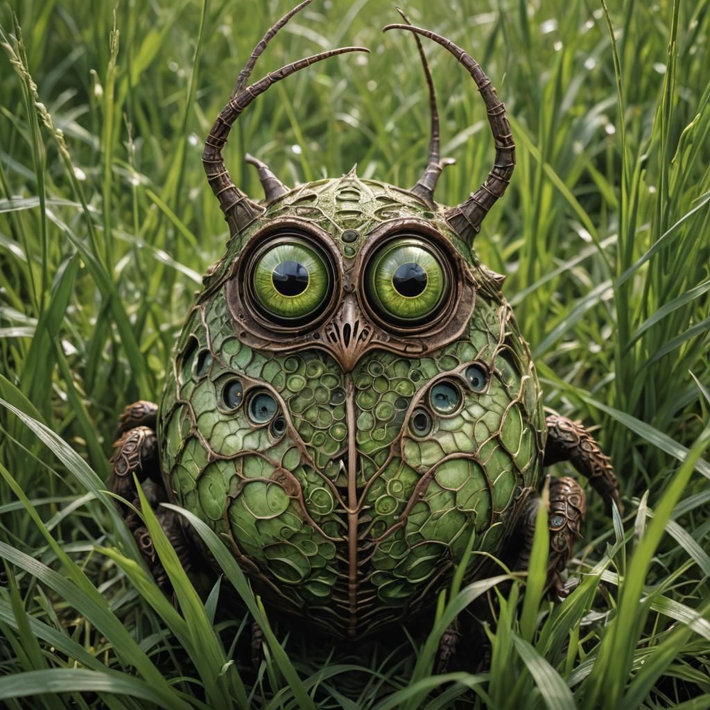 Close-up of an enigmatic creature with a unique, textured skin. The blend of green and brown hues creates an intriguing ...