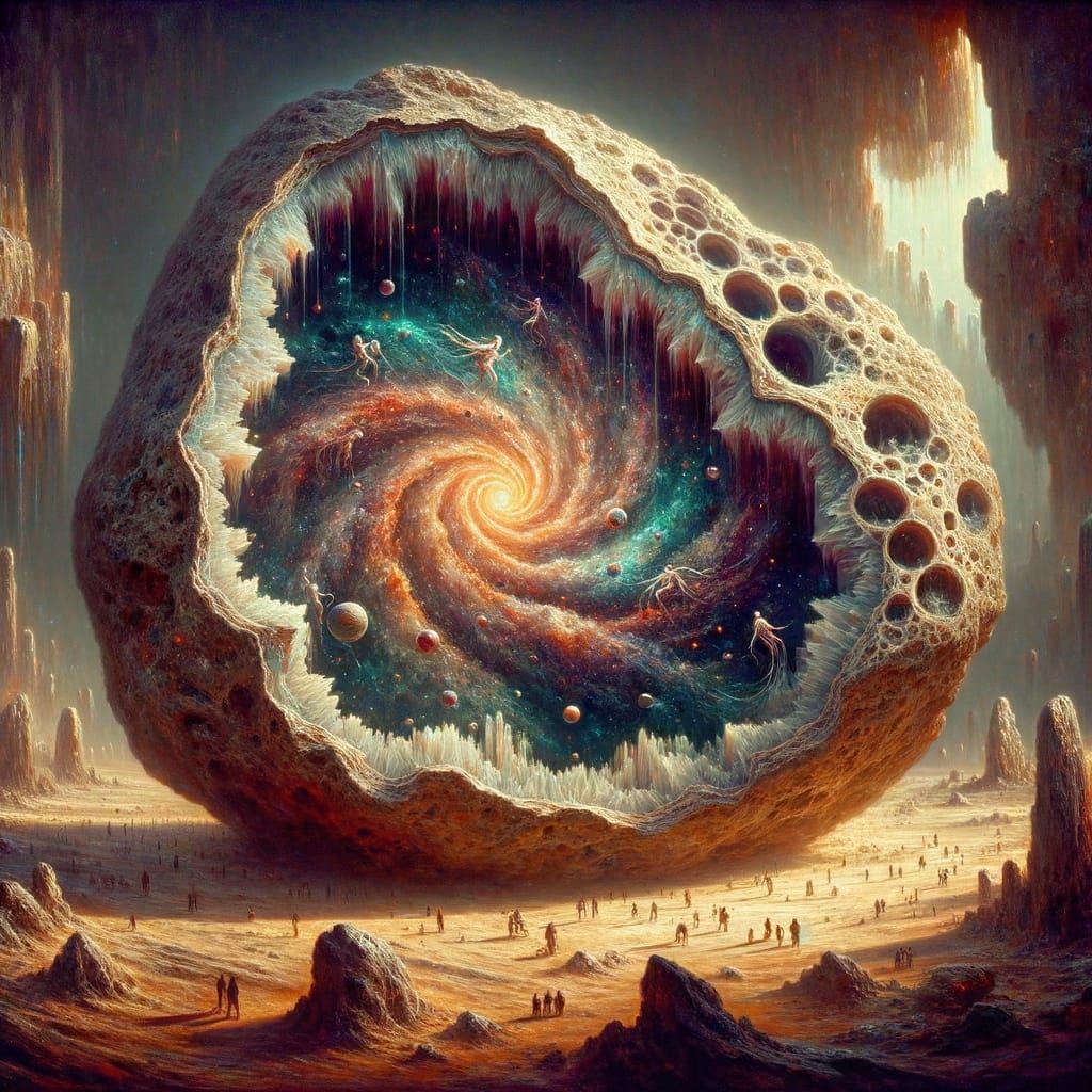 Colossal Geode Reveals Swirling Galaxy Within
