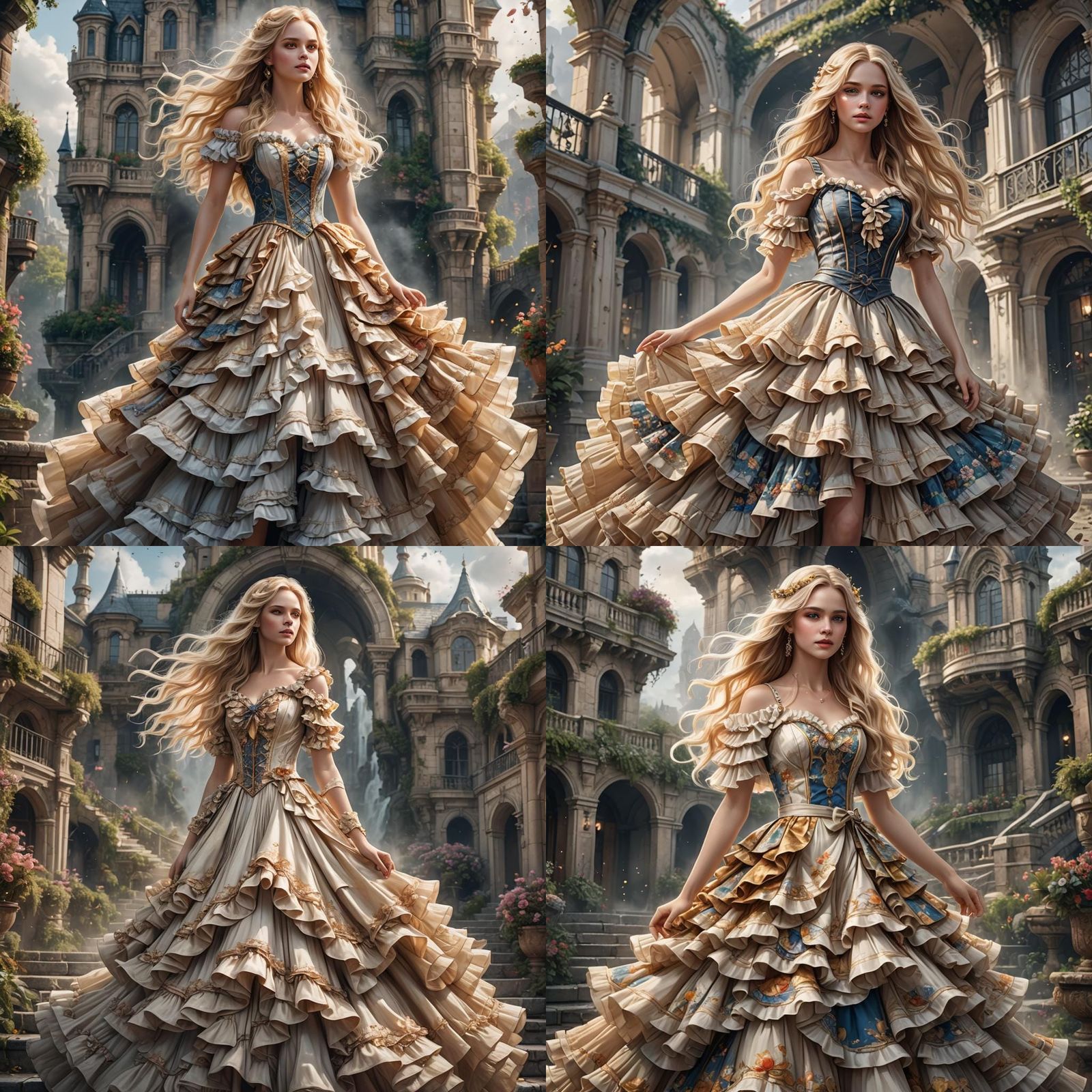 Blonde Woman in Ruffled Dress: Matte Painting