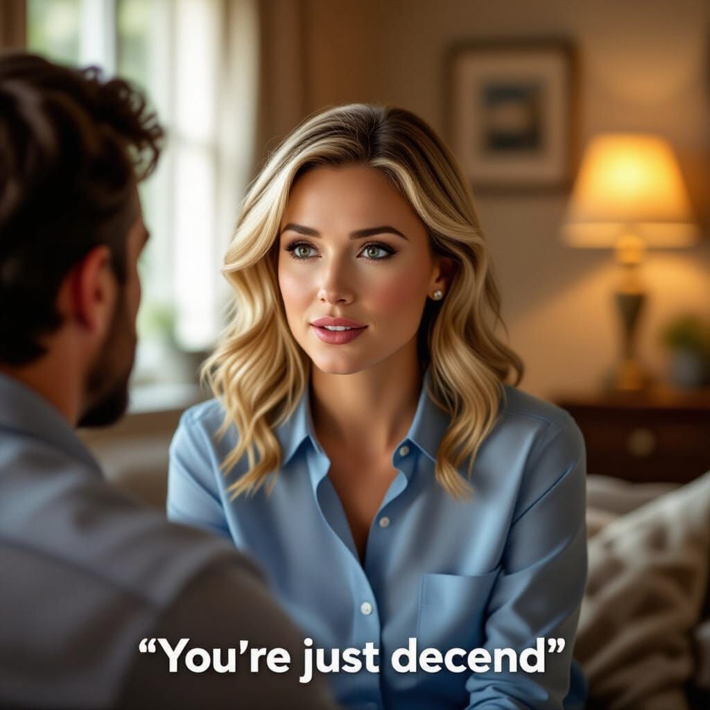 Woman Declares "You're Just Decent" in Cozy Living Room