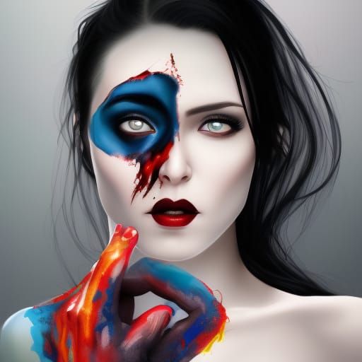 Beautiful Half-Vampire Woman with Blue Eyes