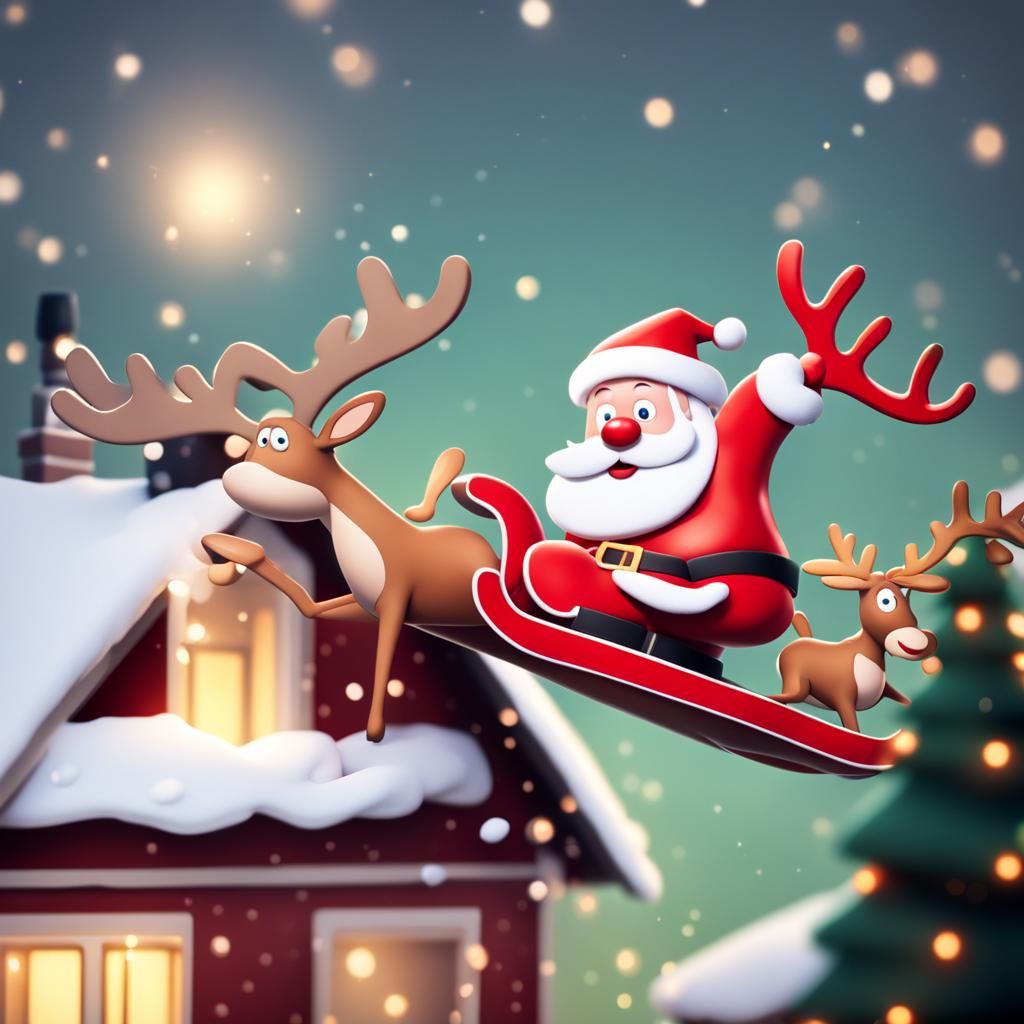 Cartoon Santa's Roof Mishap: A Humorous Christmas Scene