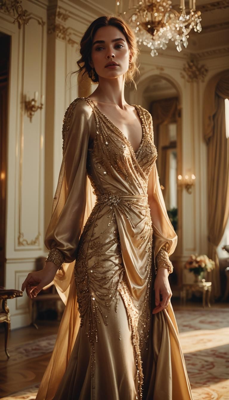 Elegant Woman in Luxurious Interior: High-Fashion Photograph...