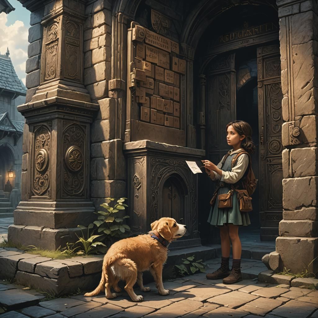 Girl Mailing Puppy at Mystical Post Office