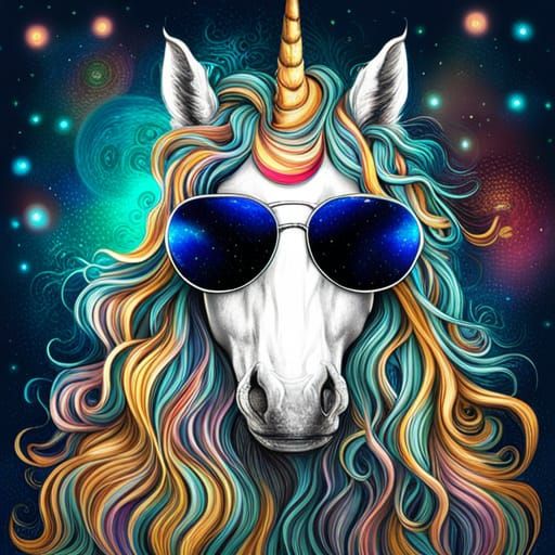 Psychedelic Abstract Unicorn in Starry Night Sky