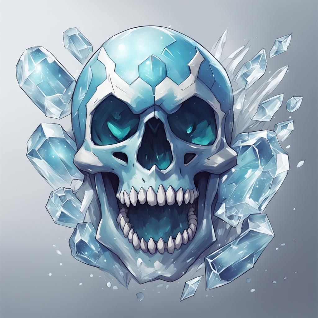 Fierce Ice Pokémon Skull in Cyberpunk Illustration Style