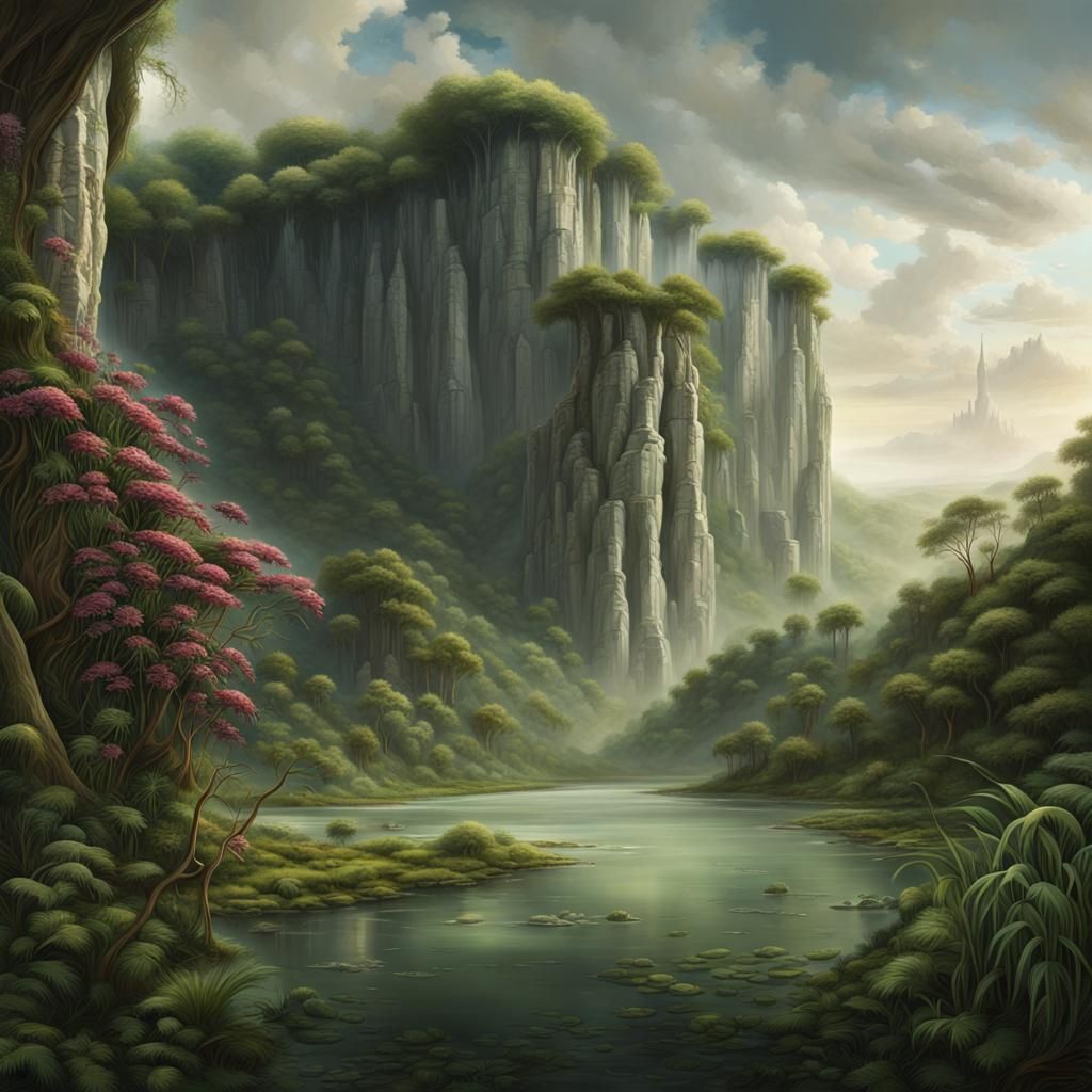 Lush Swamp Meets Arid Plain: A Digital Painting