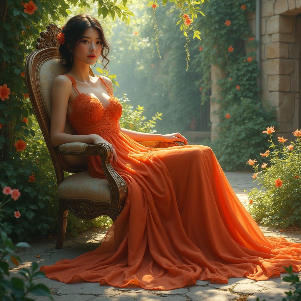 Ethereal Italian Goddess in Chiffon Gown