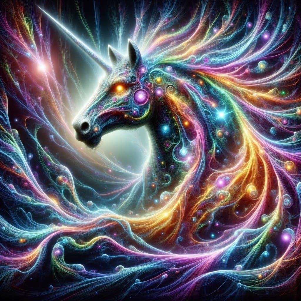 Majestic Unicorn in Whimsical Forest, Digital Painting