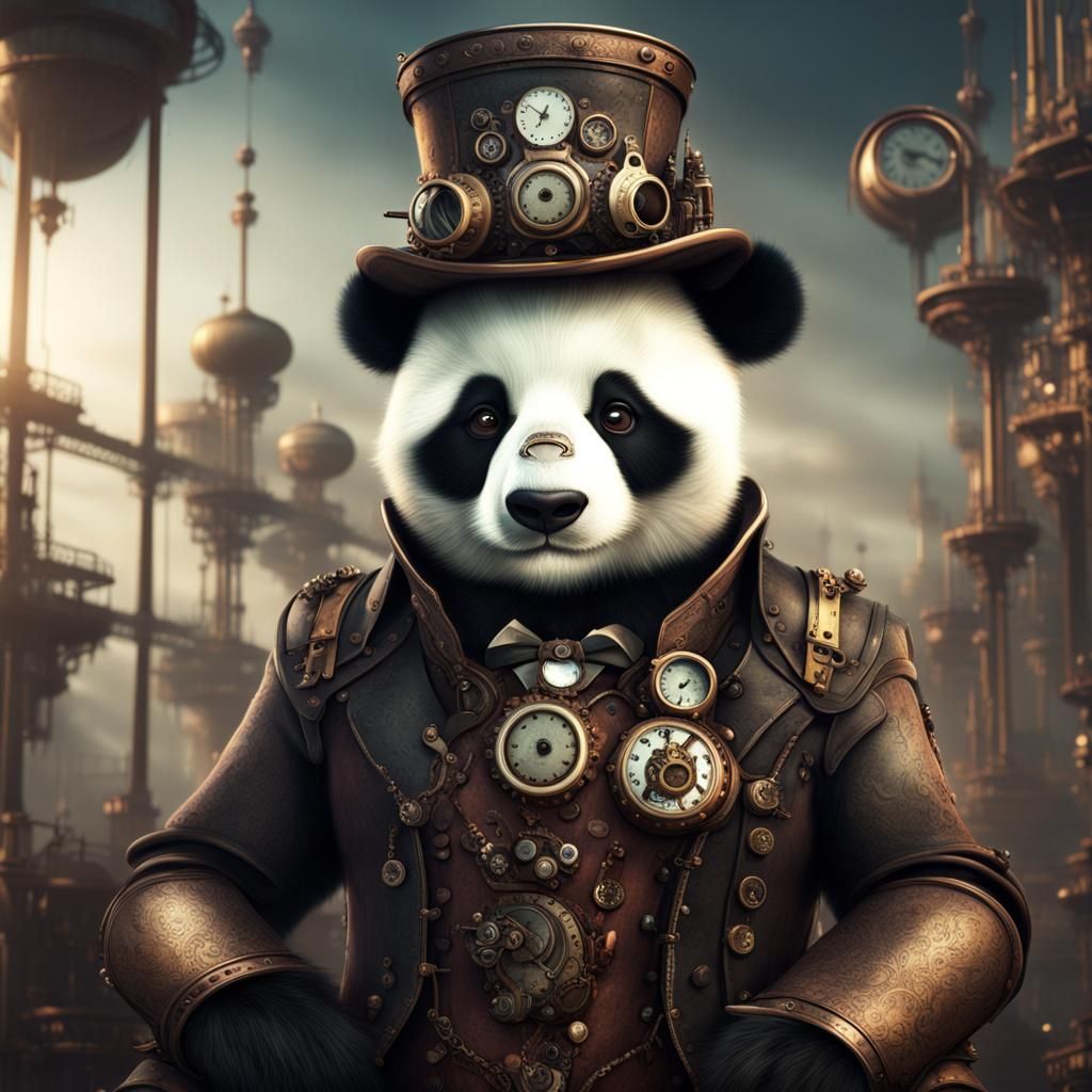 Steampunk Panda Bear Digital Matte Painting
