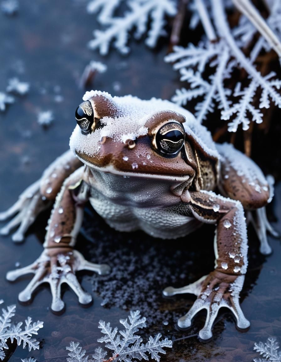 Frozen Alaskan Wood Frog in Ice