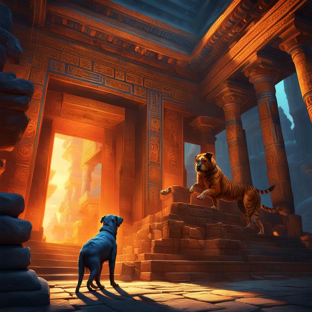 Dog and Tiger Merge in Ancient Temple