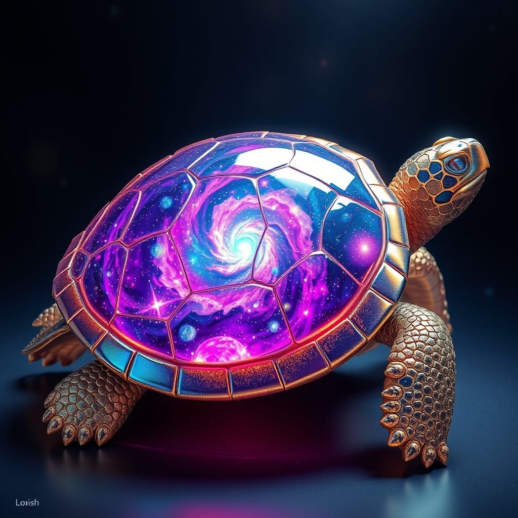 Majestic Turtle with Swirling Galaxy Shell in Cosmic Dreamsc...