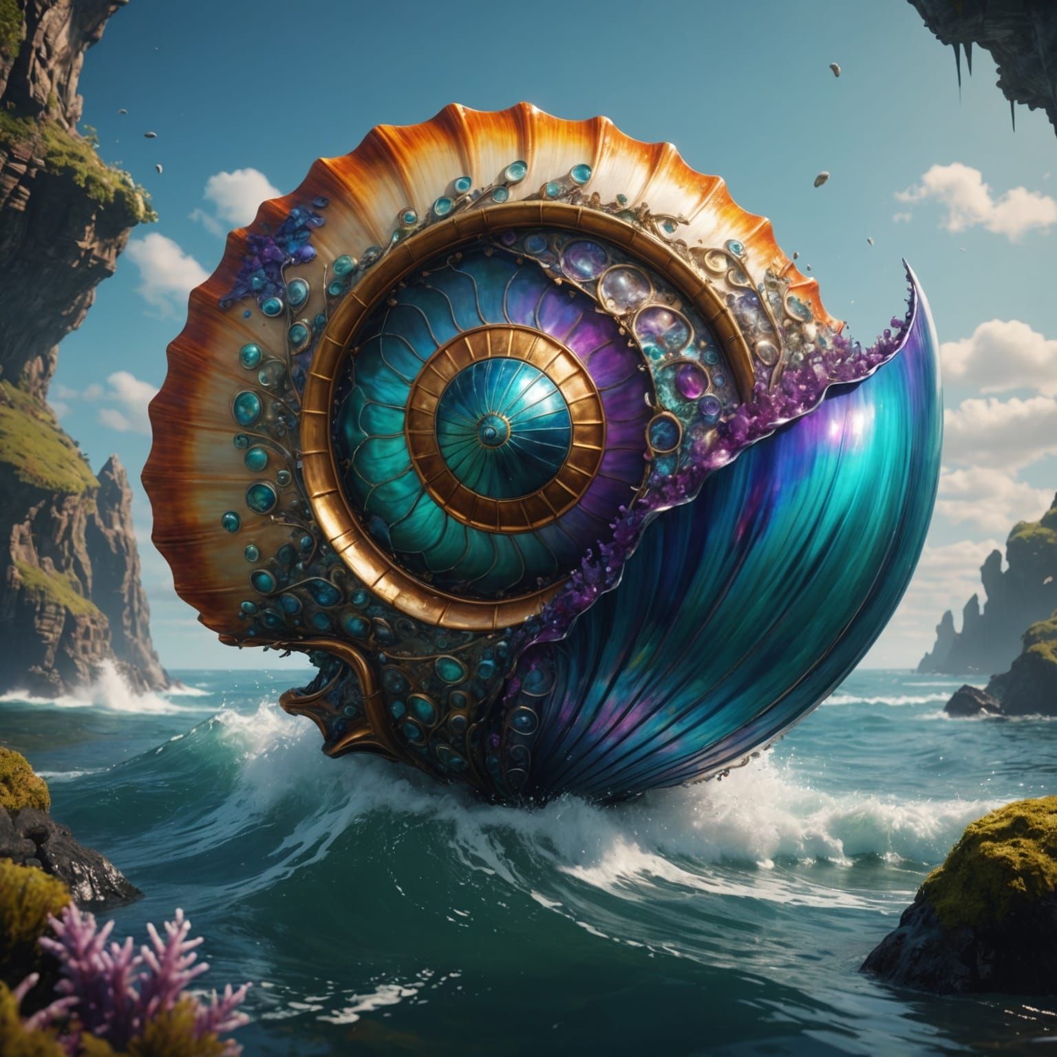 Artistic Seashell Close-up: Detailed Matte Painting