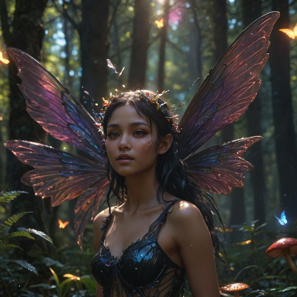 Black Aura Fairy in Magical Forest: Fantasy Concept Art