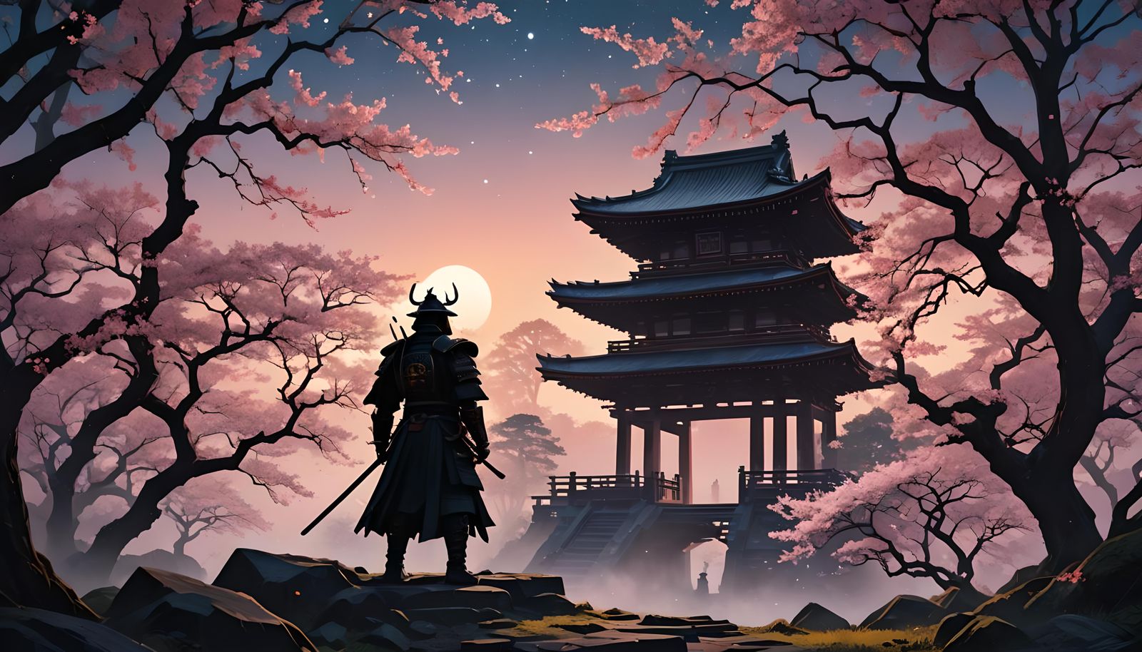Sci-Fi Samurai Silhouette at Dawn: Collage Art
