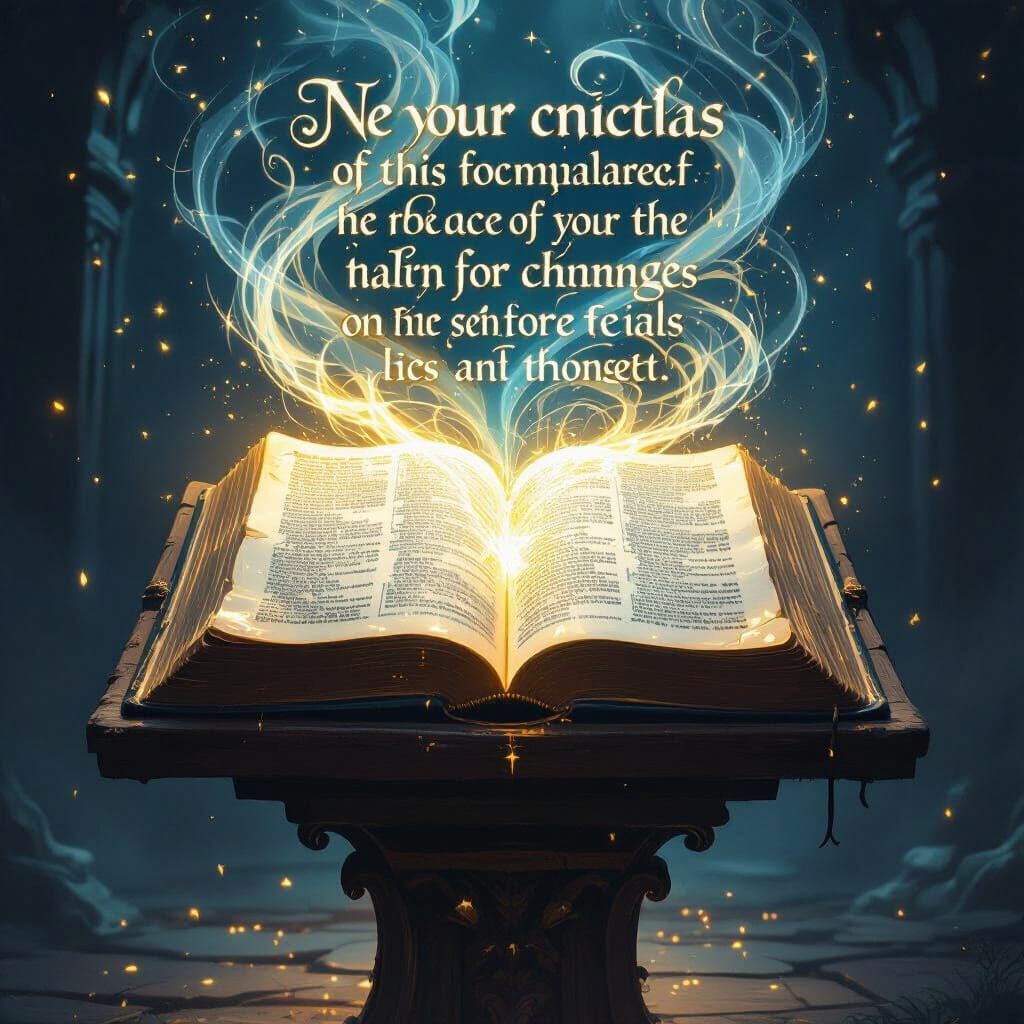 Glowing Ancient Scripture with Ethereal Motivational Text